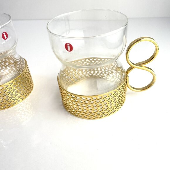Iittala Tsaikka glasses With Gold Clips Finland - Hot Drink Glasses Clear Cup - Picture 2 of 16